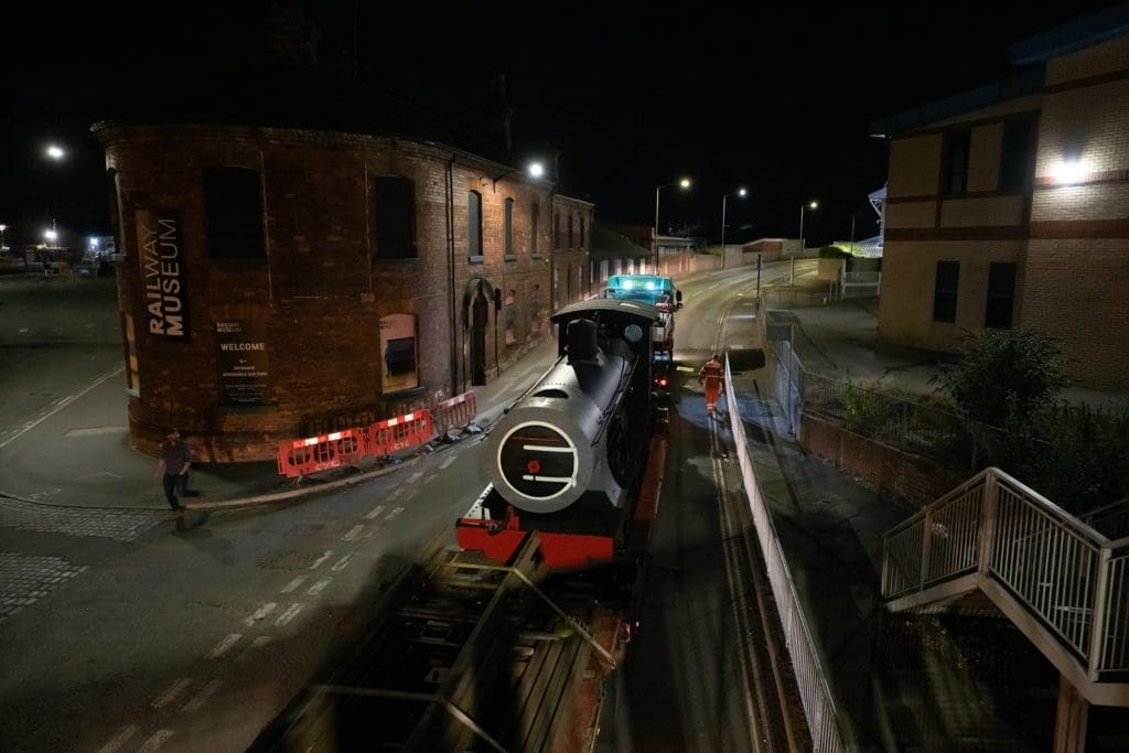 uring the Night a Steam Loco is moved to the NRM  “The Glasgow-built Cape Government locomotive arrives at the National Railway Museum in York where it will go on public display for the first time as part of the museum’s regeneration plans.”   It’s also wood burning and worked in South Africa for much of its life.