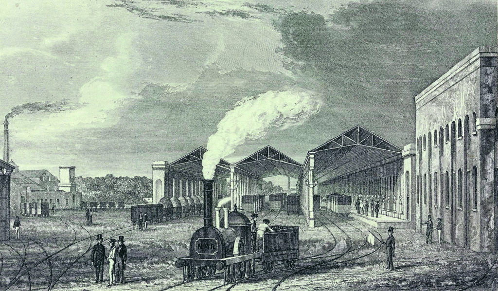 How Derby station would have looked in 1850, arguably still recognisable today, with this view looking south with the works on the left.