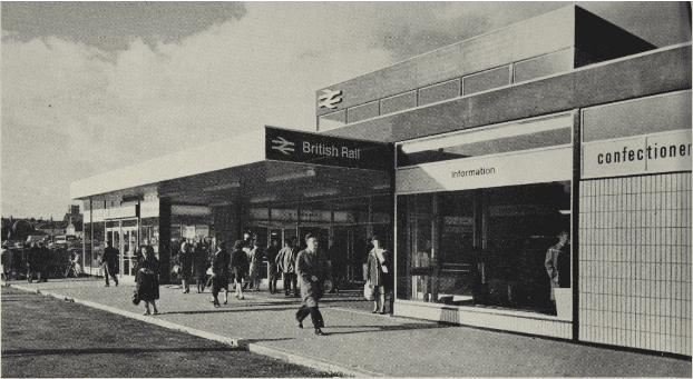 Main entrance to the new station buildings from Athenaeum Street, with the information office on the right.