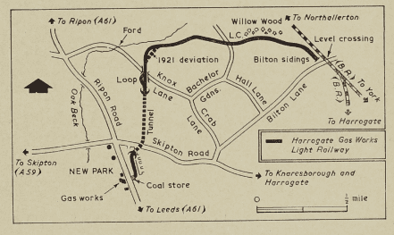 Route of the 2 ft.-gauge line which served Harrogate Gas Works, between 1908 and 1956