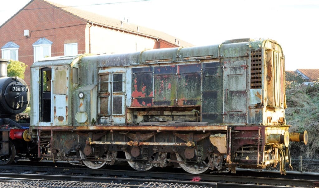 Four days after it arrived at the Great Central Railway, No. 12083 is seen at Loughborough on January 10, having been moved from the road transfer point at Quorn & Woodhouse. The 76-year-old Class 11 still retains the remnants of its pale blue Tilcon livery, it being employed at Swinden Quarry between 1973 and 1995, after which it was sold to Harry Needle. Its power unit is due to be removed shortly for re-use in the side-lined No. 08907. SIMON BENDALL