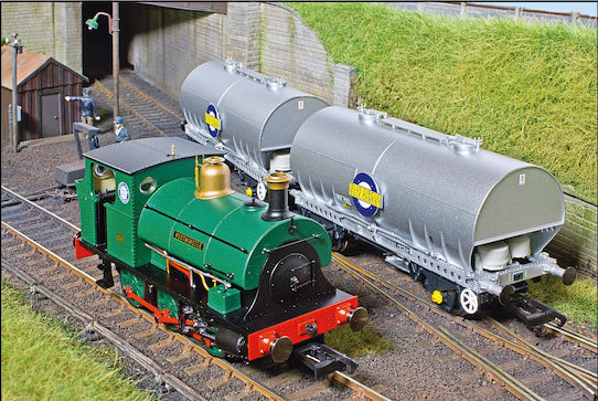 Hornby '00' Peckett with Accurascale Cemflo wagons pictured on a completed micro layout.