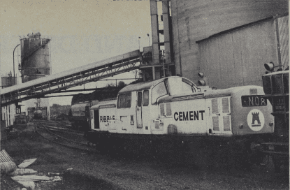 Withdrawn from British Railways service at Polmadie in October 1971, class “17” Clayton Bo-Bo diesel No. D8568 was acquired by Ribblehead Cement Limited, but has now been sold. It is shown here at Clitheroe Works on October 25, 1982. Photo: Richard G. Fox