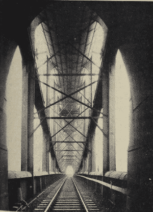 Driver’s-eye view through one of the main spans, which are 455 ft. long and have a maximum depth overall of 70 ft.