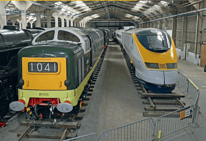 Showcasing state of the art motive power from the 1960s and the 1990s, both the 1:1 and the NRM have a Deltic and a Eurostar in their care. D9016 Gordon Highlander stands next to two vehicles from Eurostar set 3304, a driving motor and a trailer open first, which came to the collection courtesy of Eurostar France. 3304 was one of the sets that briefly worked UK domestic services on hire to GNER so the pair can also claim to demonstrate a top link ECML pedigree too.