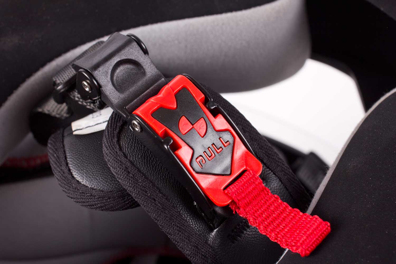Ratchet fastener is quicker than a D-ring, and more adjustable than a buckle
