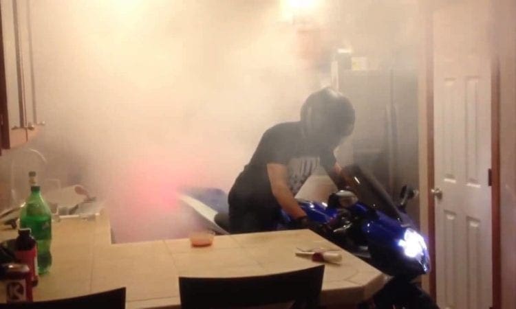 VIDEO: GSX-R burnout in someone’s kitchen… yum!