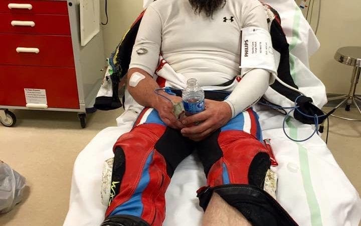 Anstey’s hospital bed pic show’s he’s all smiles for tomorrow’s Superbike race