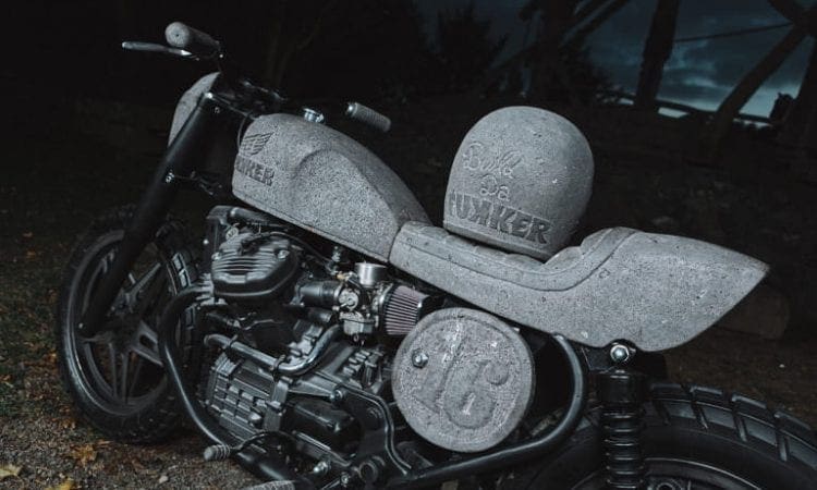 OK, weird: This is a motorcycle with the bodywork made of STONE. Yeah, stone.