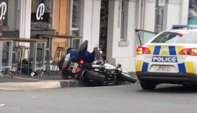 Video: New Zealand traffic cop proper ‘All Blacks’ a biker off his bike with big old tackle