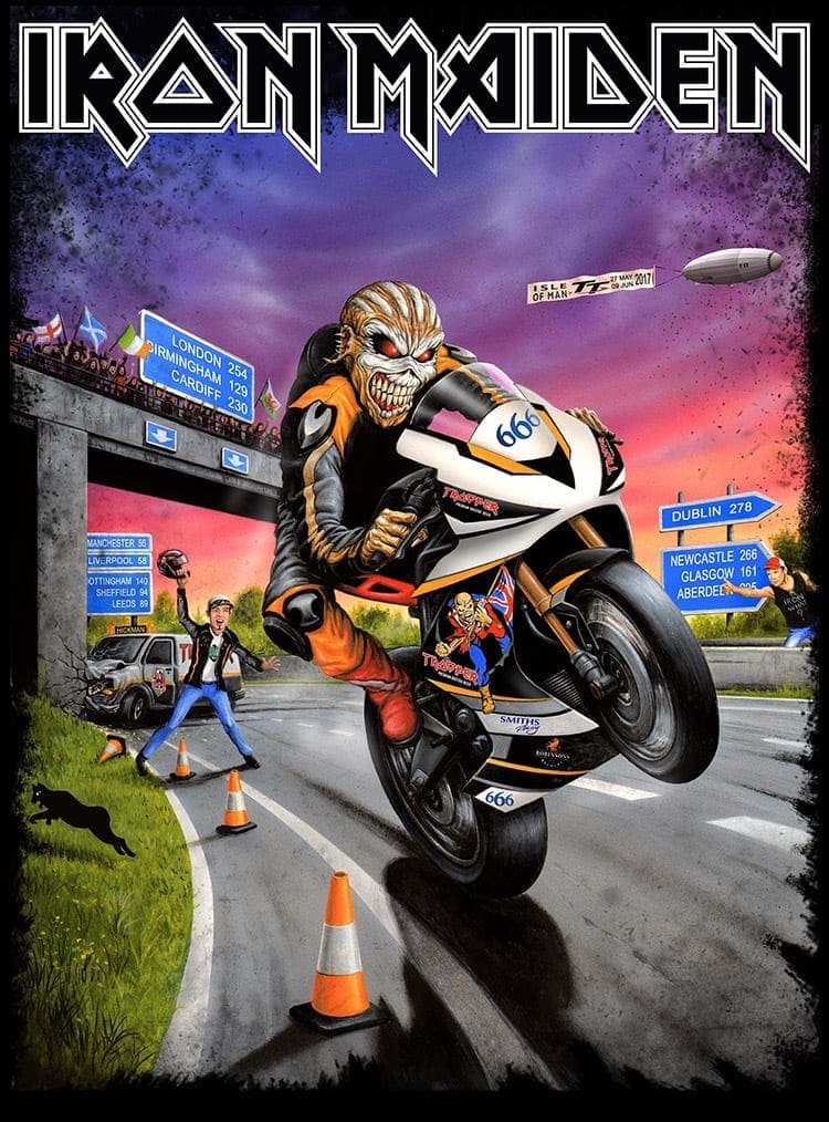 Iron Maiden goes full Isle of Man TT with 2017 tour t-shirt (featuring Peter Hickman and his Smiths Triumph). Yeah.