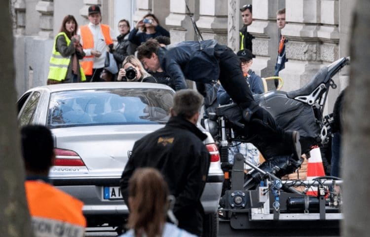 Video: Tom Cruise crashing off (and riding around on) a couple of stunt BMW R nineT bikes in Paris for Mission Impossible 6