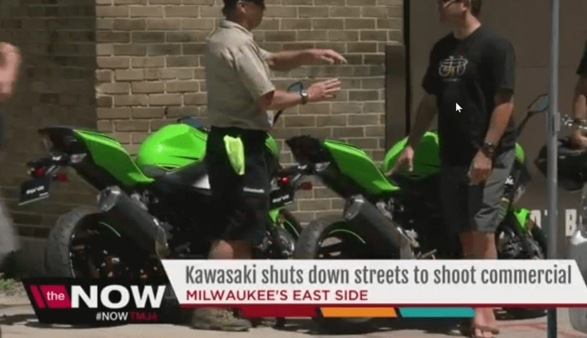Kawasaki closes down USA streets to shoot commercial for NEXT YEAR’S Ninja 400.
