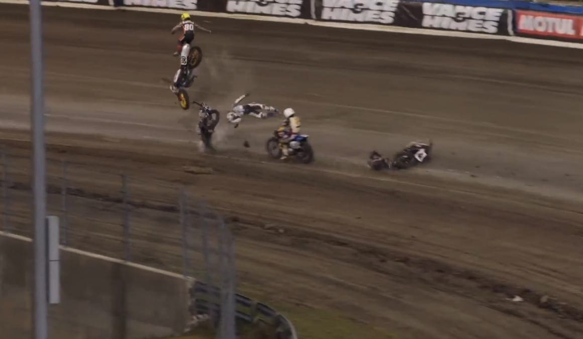 VIDEO: Rider catapulted into air during American Flat Track race. This will make you wince.