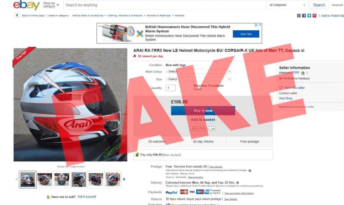 Warning from Arai about FAKE Arai helmets on sale