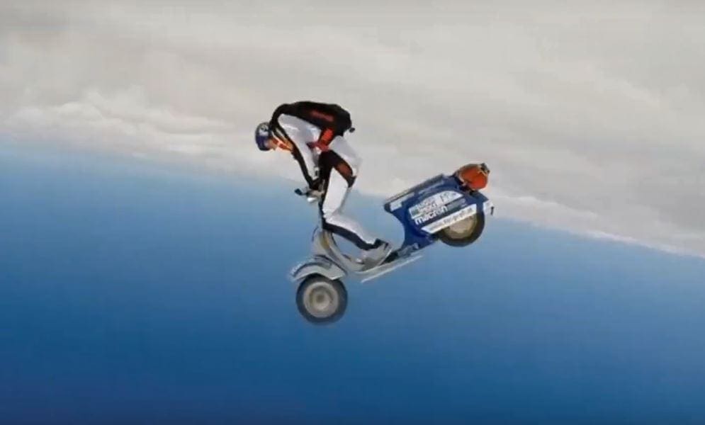 VIDEO: Scooter stuntman skydives WITH his VESPA.