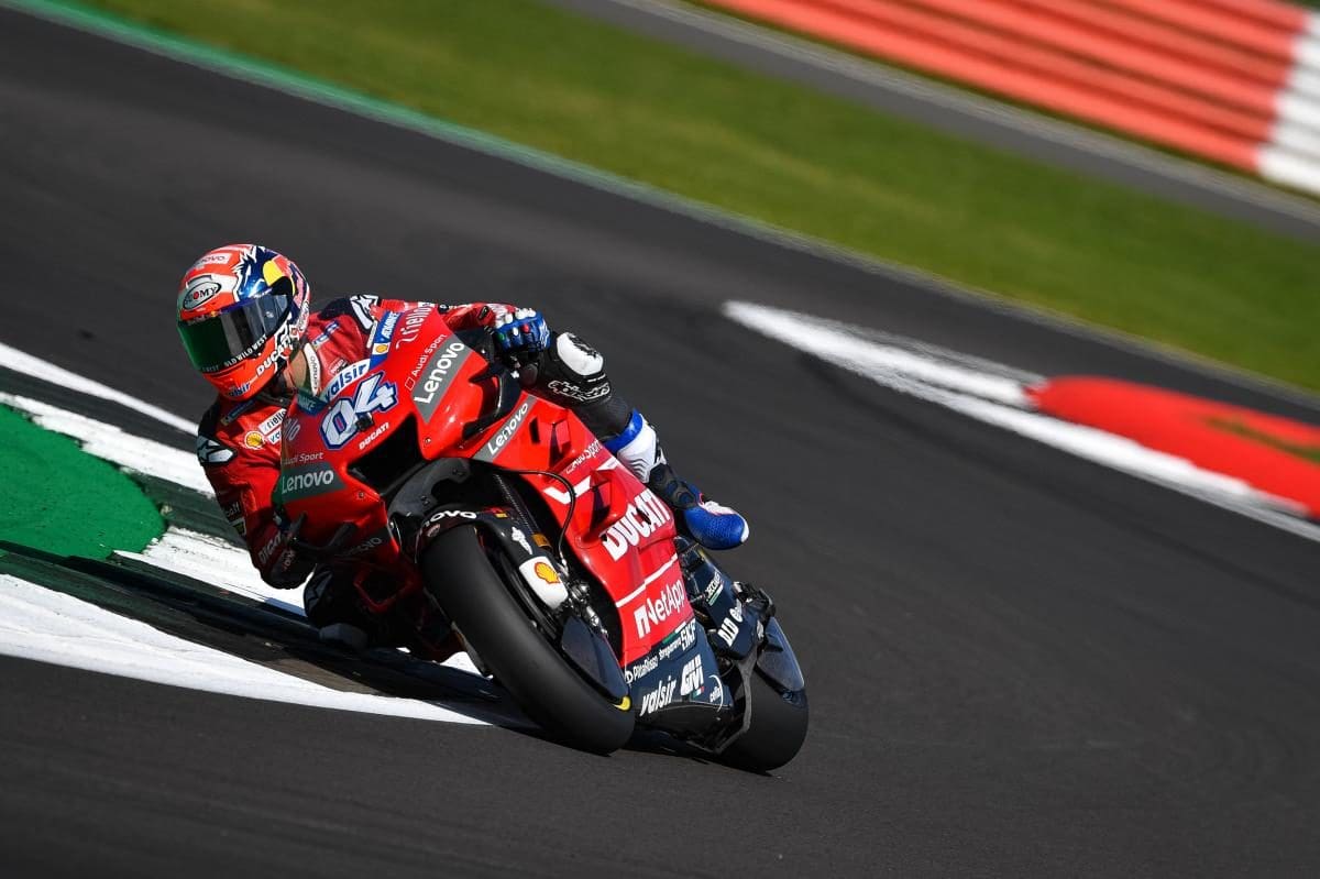 Here's Andrea Dovizioso out on the current 2020 Ducati MotoGP race machine.