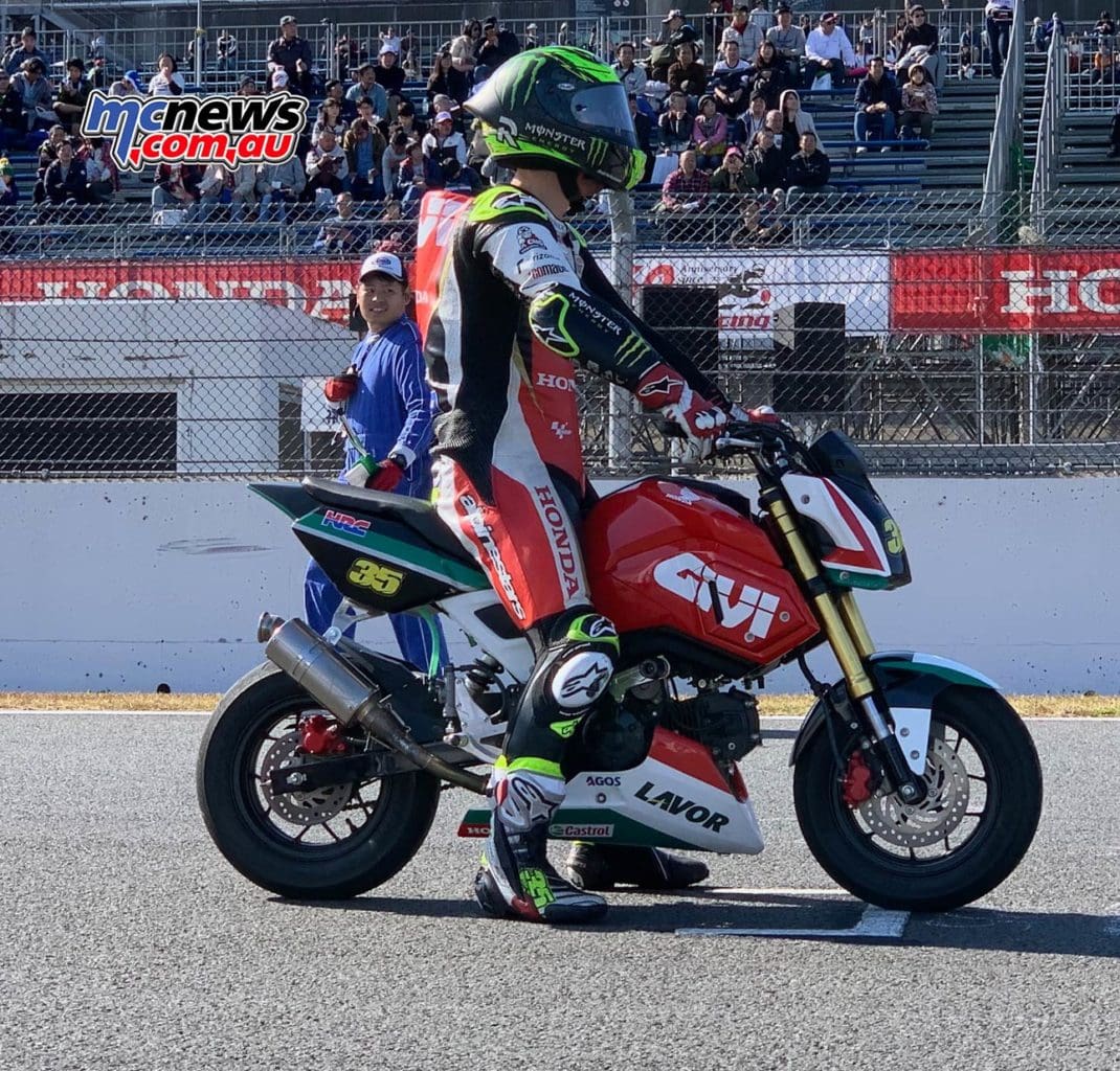 That's Cal Crutchlow on a Honda Grom. Little bike, big rider. How trick does this look? MotoGP, here's you're Sunday evening race at every 2020 event - right here... 