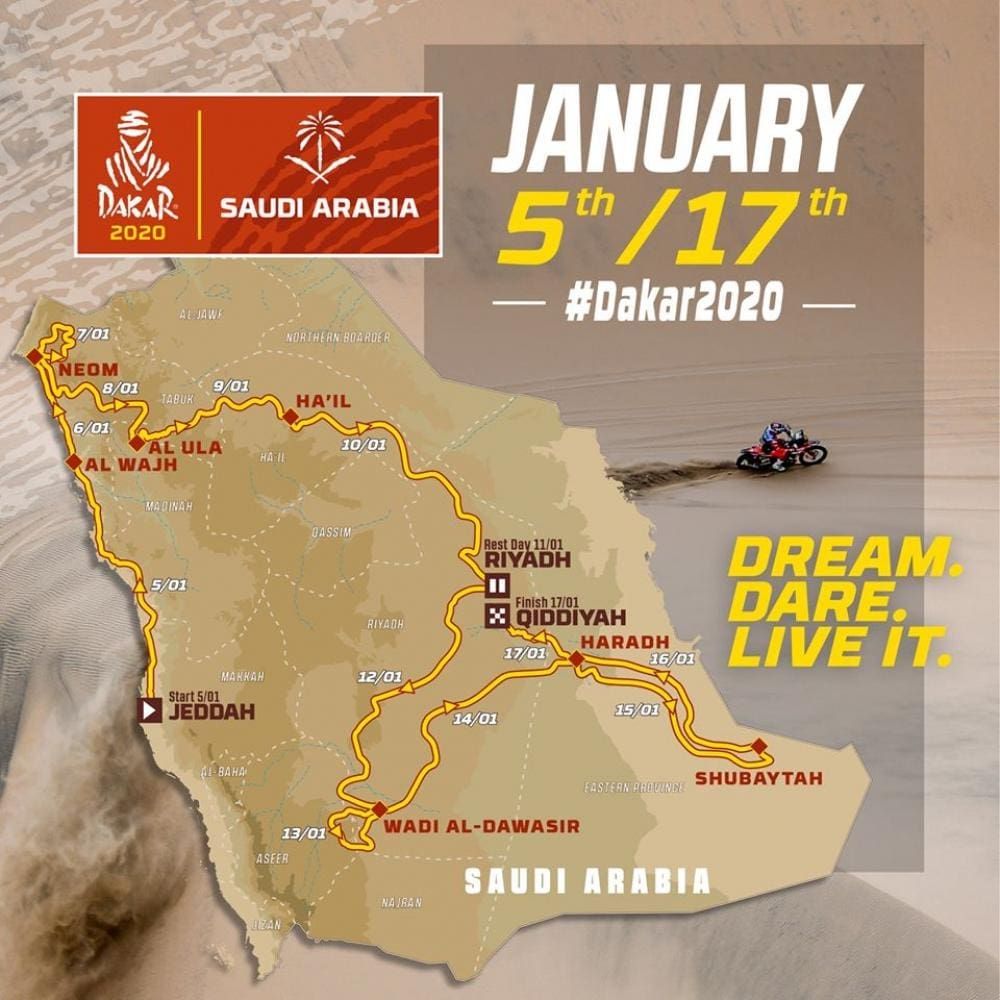 Route breakdown for the 2020 Dakar Rally in Saudi Arabia