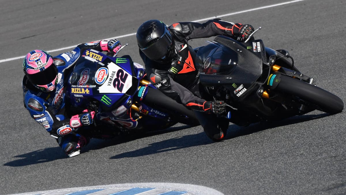 Alex Lowes (22) shadowing Lewis Hamilton during a day on track at Jerez in 2018. 