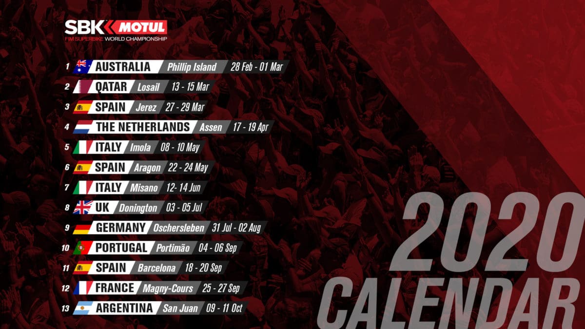 World Superbike Calendar for 2020