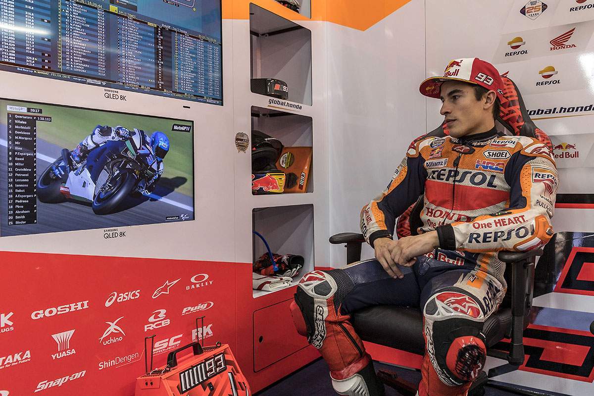 Marc Marquez might fins himself sitting by and watching the first two rounds of the year instead of racing in them. He'll probably not be doing that in his leathers, though... 
