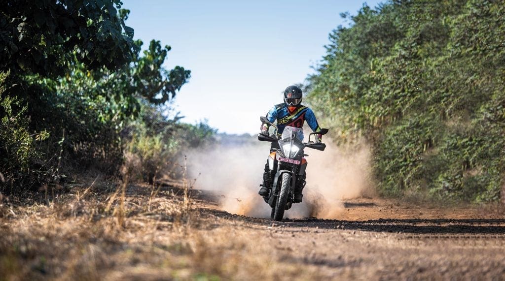 The 390 Adventure looks the part. Especially kicking up dirt at pace.
