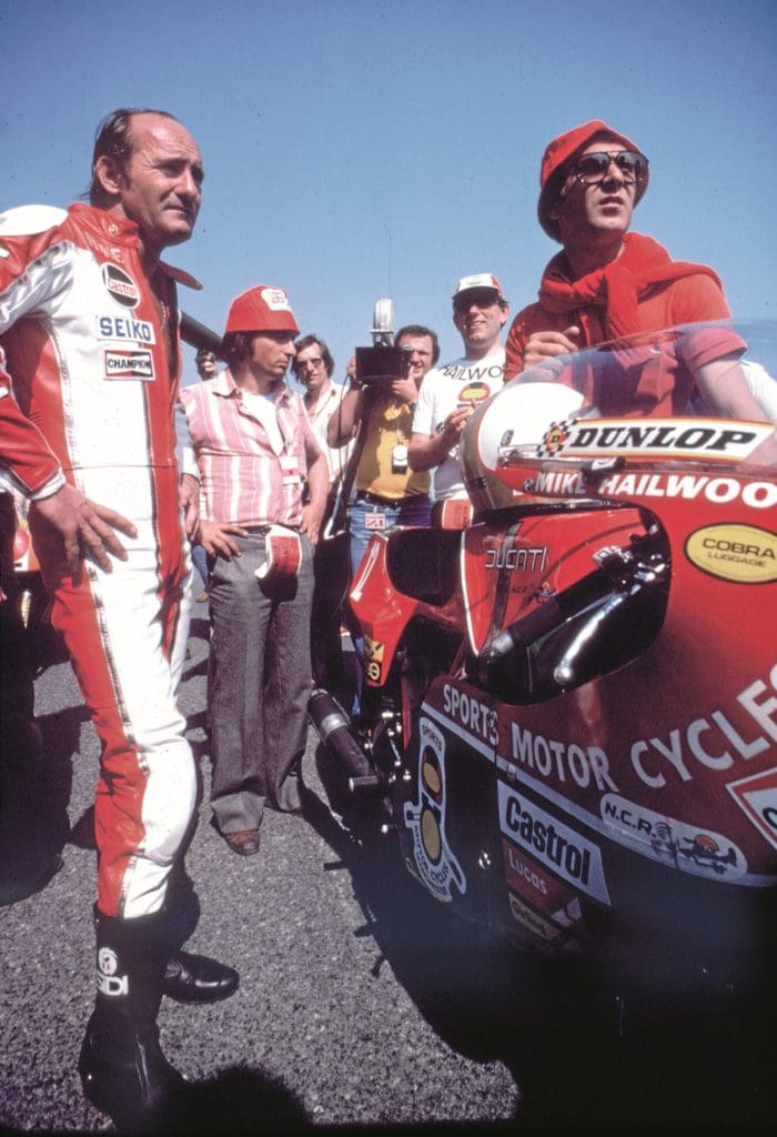 Mike Hailwood about to set off at the start of the 1978 Isle of Man TT Senior race.