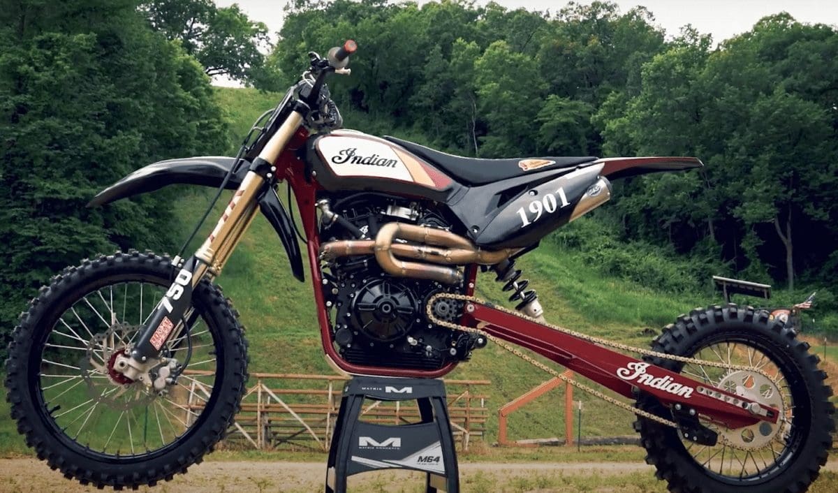 Indian Motorcycle reveal stretched-out FTR750 hillclimber. Ready to race in the AMA Pro Hillclimb Series.