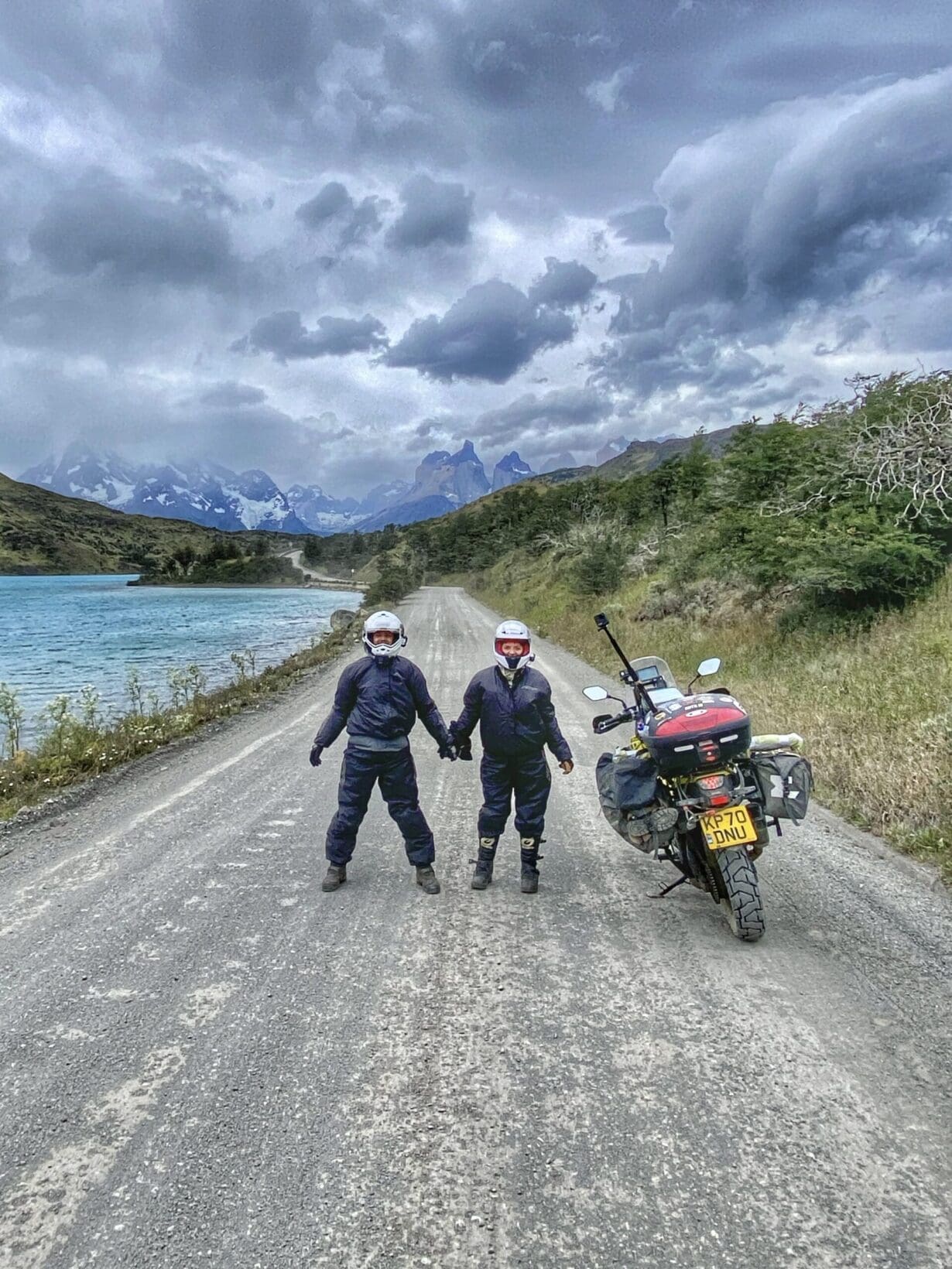 Suzuki V-Strom-riding explorers Lavi Scholl and Ollie Gamblin.
