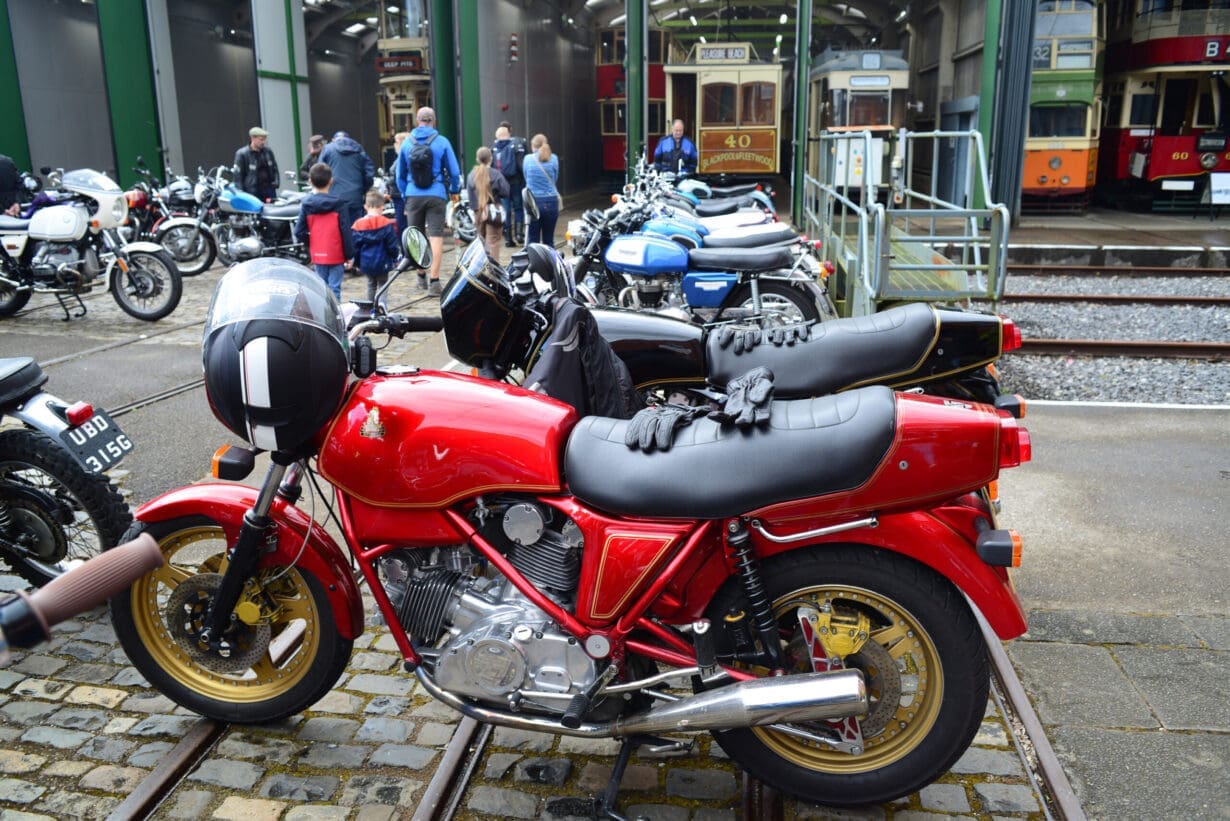 Classic Bikes outside depots at Crich Tramway Village
