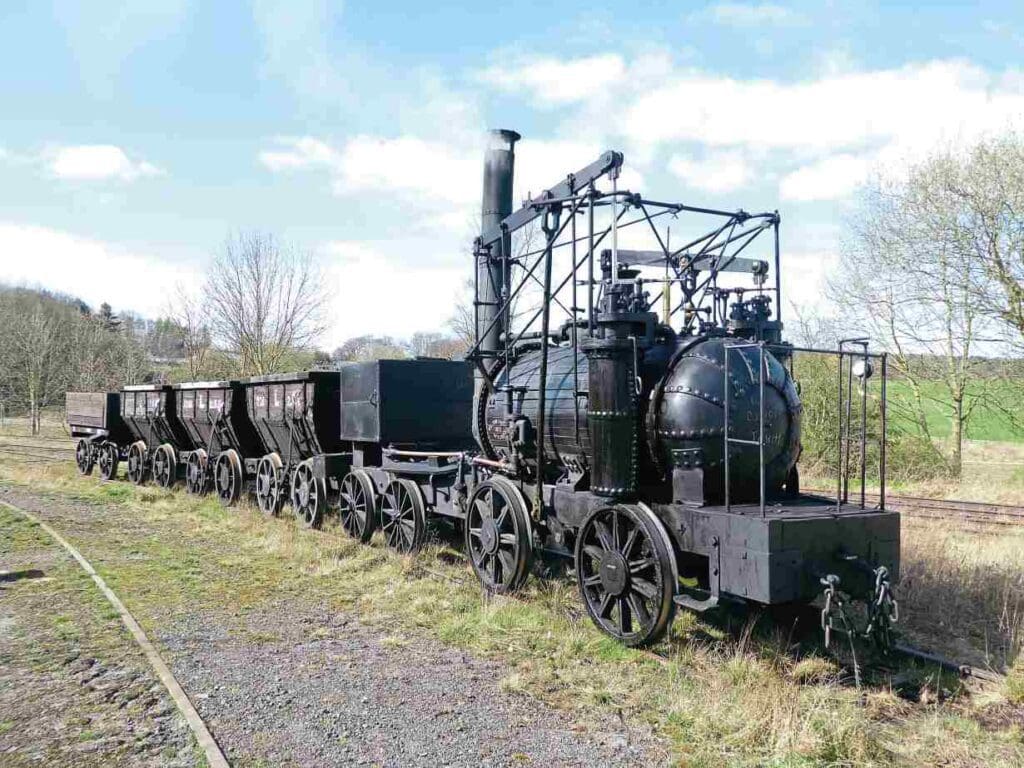 In April 2017’s Great North Festival of Transport, the Puffing Billy replica ran on the colliery line at Beamish Museum, coupled to a rake of chaldron wagons for the first time. PAUL JARMAN/BEAMISH MUSEUM