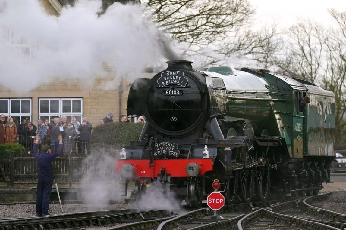 Flying Scotsman makes first passenger journey of the year at Nene Valley Railway