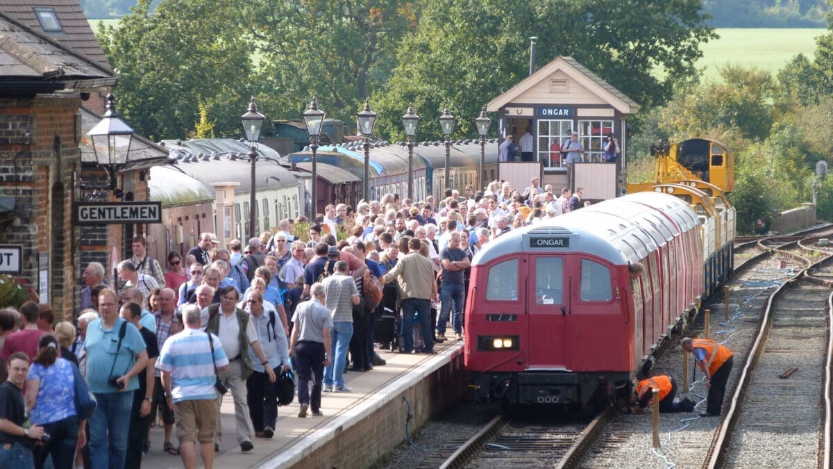 As engineers make adjustments to the leading car of the Cravens Heritage Trains Limited three-car unit, a significant crowd waits to board a service during the ‘End of Tube’ event, hosted by the Epping Ongar Railway in September 2014. The Epping to Ongar section of London Underground was closed on September 30, 1994, due to low passenger usage and high operating costs. PETER SCOUSE