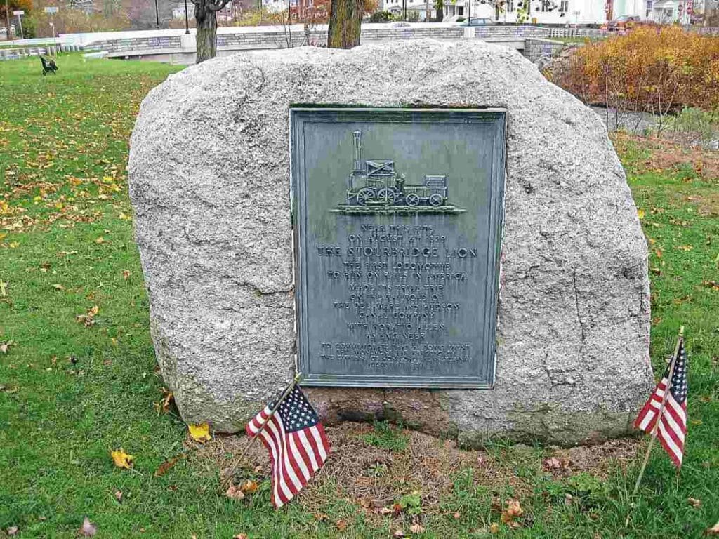 A plaque commemorating the Stourbridge Lion at Honesdale, Pennsylvania. DOUG KERR*