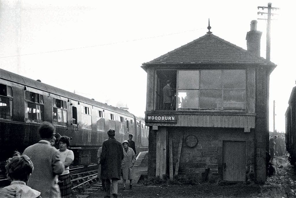  Woodburn signalbox was located at the end of the platform. Passengers from the special train explore the site. 