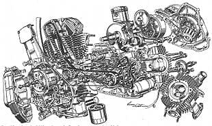 Ducati Pantah motorcycle engine cutaway