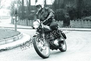 Bob Curries road testing a BSA Starfire single cylinder motorcycle