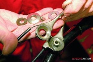Original Bowden twin lever carburettor control fitted to 1in handlebars of the OEC Blackburne dismantled