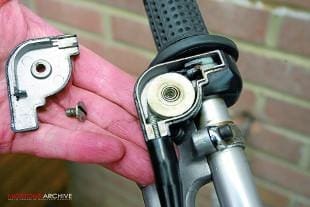 Top removed from trials type Amal design side-pull twistgrip