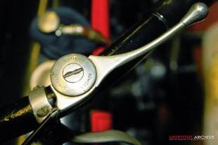 Original Bowden twin lever carburettor control fitted to 1in handlebars of the OEC Blackburne