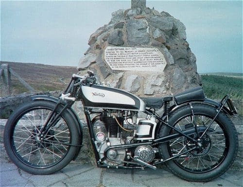 The Jimmie Guthrie memorial, at exactly the place where Guthrie stopped during his last TT (1937) on an almost identical mount.