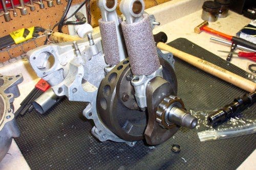 Crank assembly, half fitted. Read on...