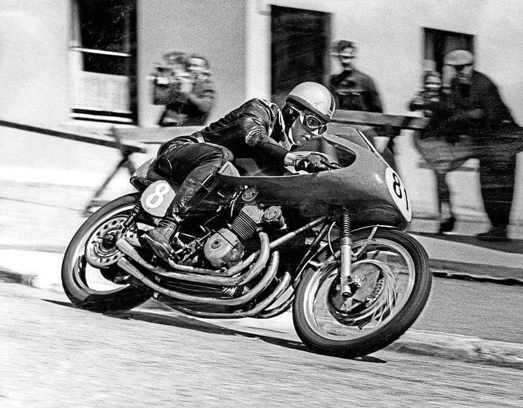 John Surtees in action on the four-cylinder MV Agusta at the TT.