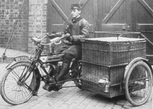 1914 Rover Combination. Nice hat, but is Rover kept in the wicker basket?