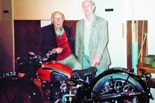 Len Vale-Onslow poses on Leonard Taylor’s SOS DW motorcycle