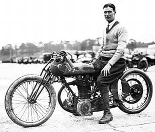 Victor Horsman, Brooklands race track rider, on Triumph motorcycle in 1923