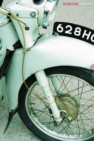 Velocette LE MKIII front forks and wheel image