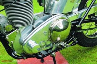 AJS classic trial bike restoration, close up of engine