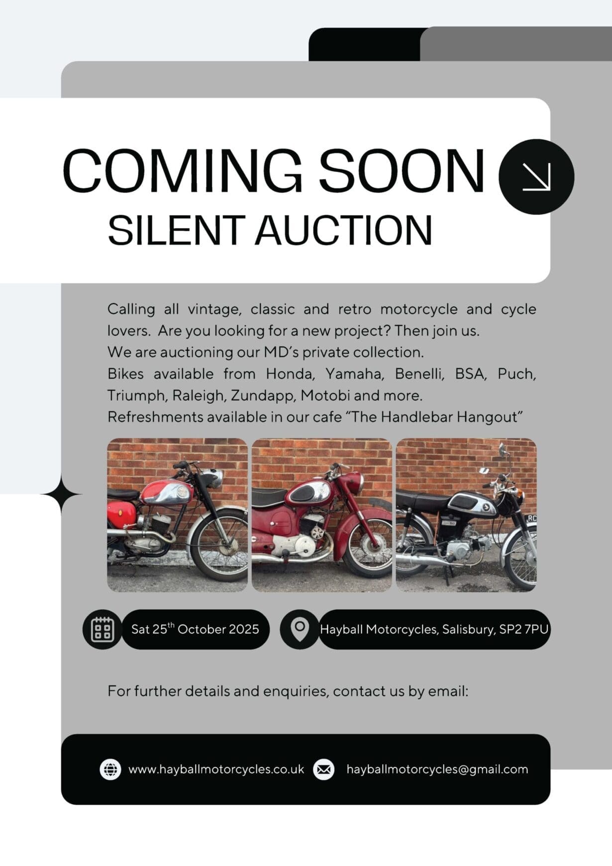Hayball Motorcycles holding Silent Auction next weekend!